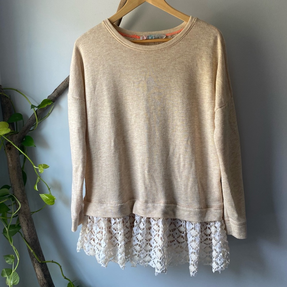 Free People Beach Pullover Ivory Cream Lace Tunic Sweatshirt Womens Size XS/S